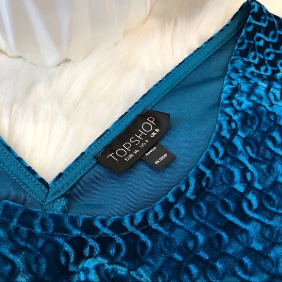 Topshop Blue Velvet Dress with Fringe Size 4/S - Picture 4 of 8